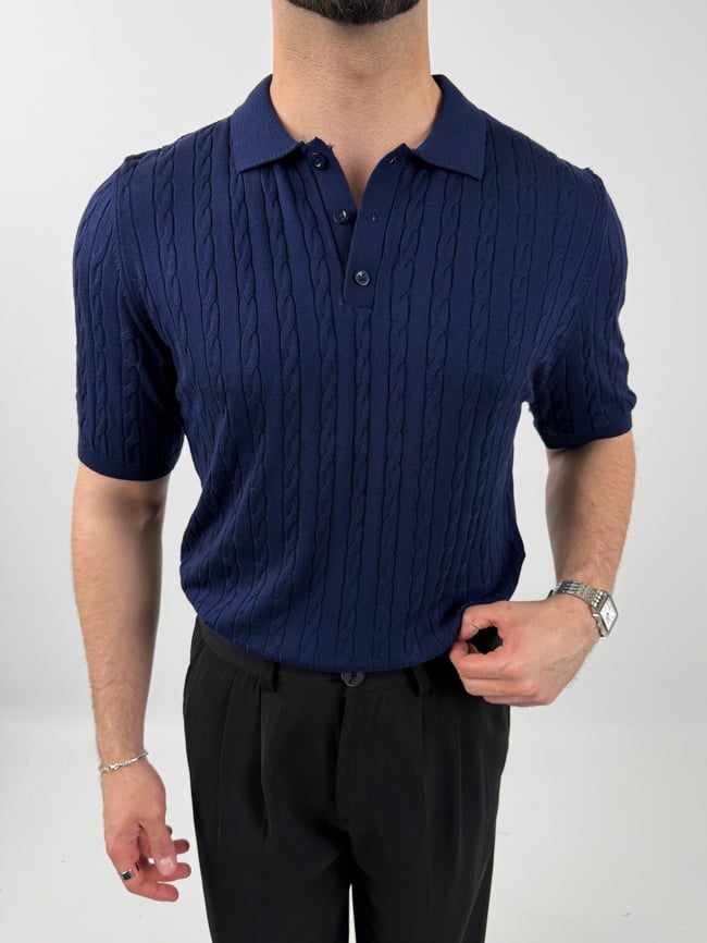 Örgü Desenli Polo Yaka Tişört