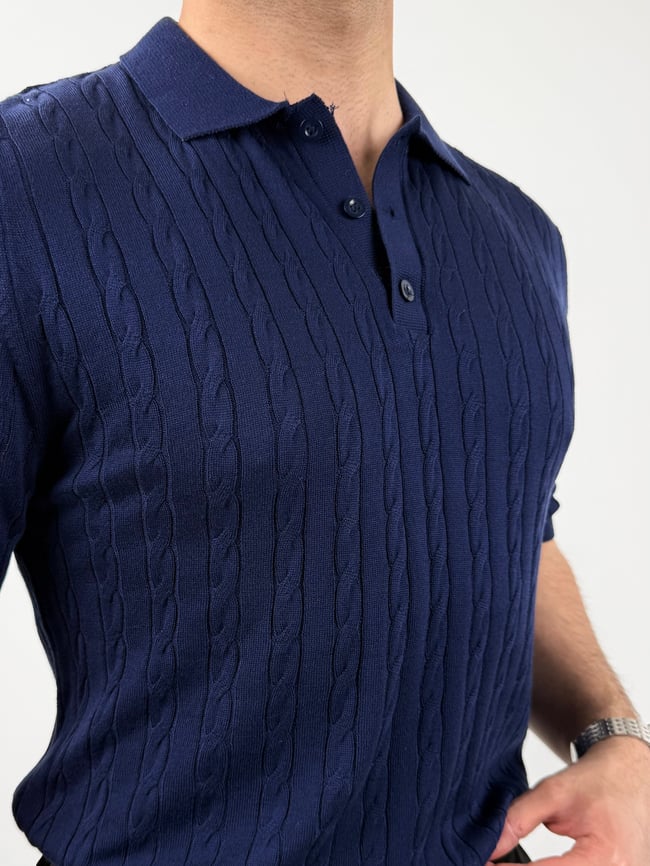 Örgü Desenli Polo Yaka Tişört