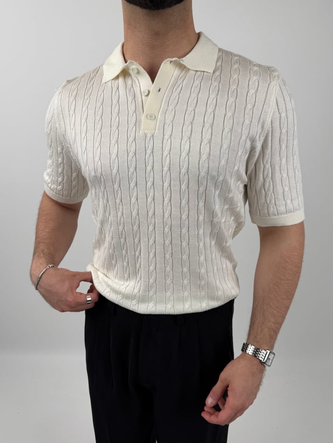 Örgü Desenli Polo Yaka Tişört