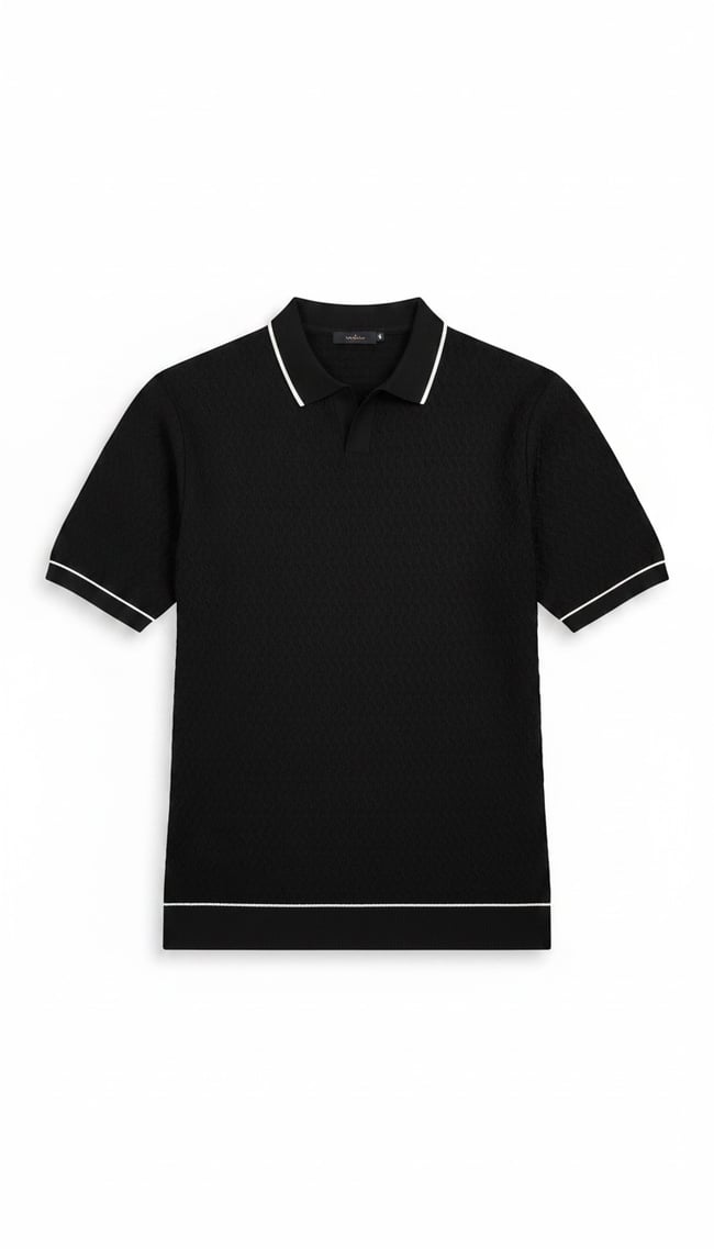 Örgü Desenli Triko Polo Yaka Tişört