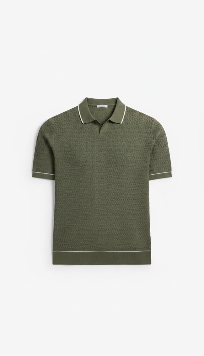 Örgü Desenli Triko Polo Yaka Tişört