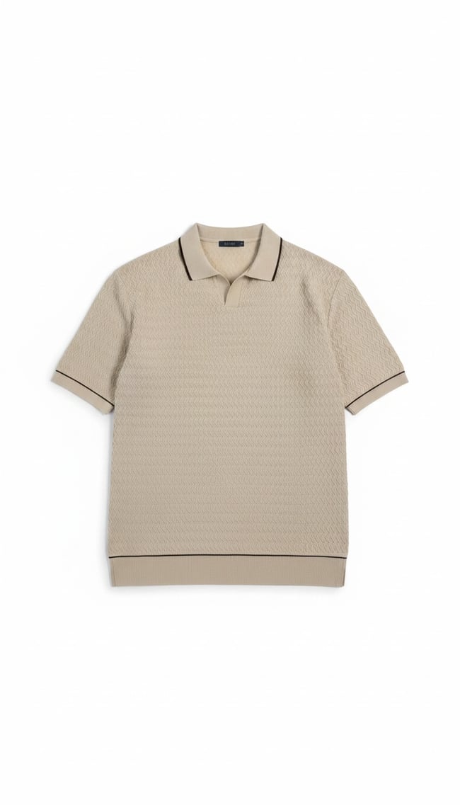 Örgü Desenli Triko Polo Yaka Tişört