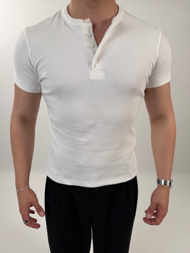 Ribanalı Henley Yaka Tişört
