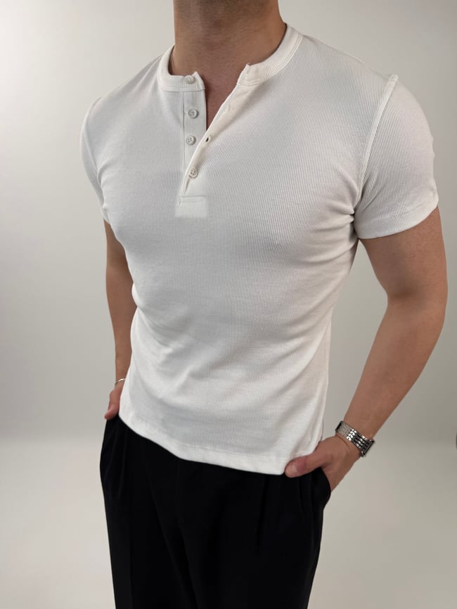 Ribanalı Henley Yaka Tişört
