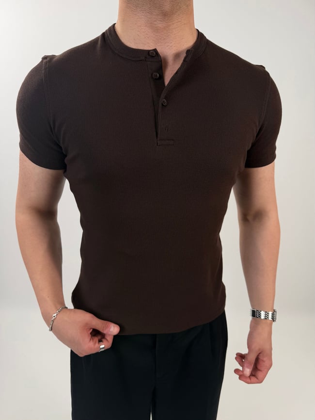 Ribanalı Henley Yaka Tişört
