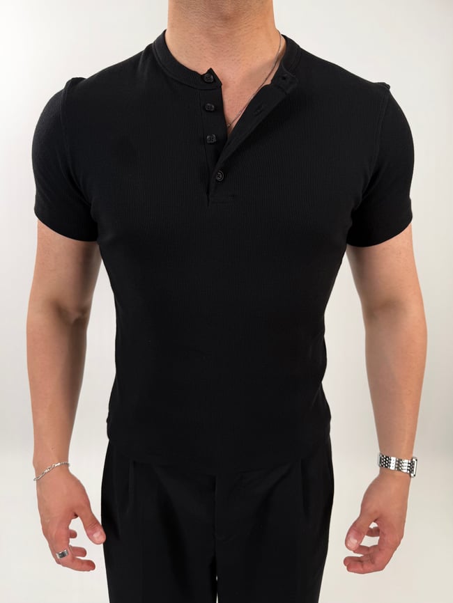 Ribanalı Henley Yaka Tişört