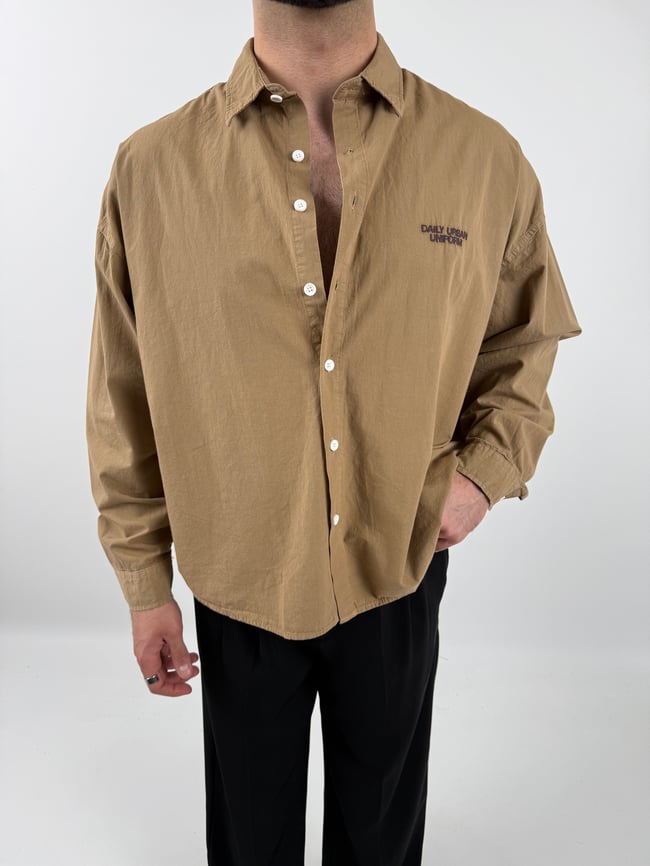 Yazı Detaylı Oversize Pamuklu Gömlek