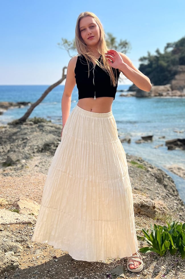 Şilebezi Krem Uzun Etek 100 cm Astarlı