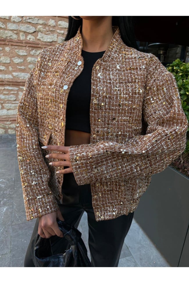 Kadın Payetli Gold Bomber Ceket