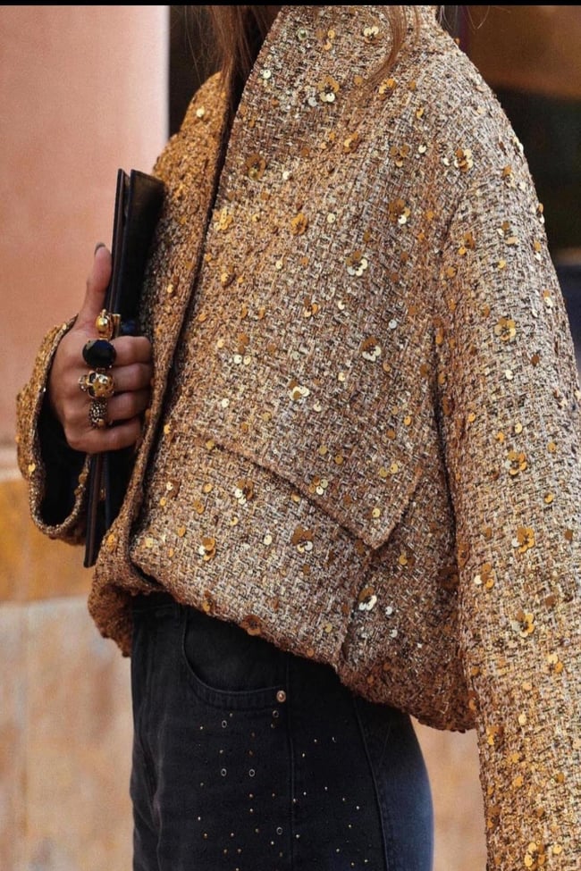 Kadın Payetli Gold Bomber Ceket
