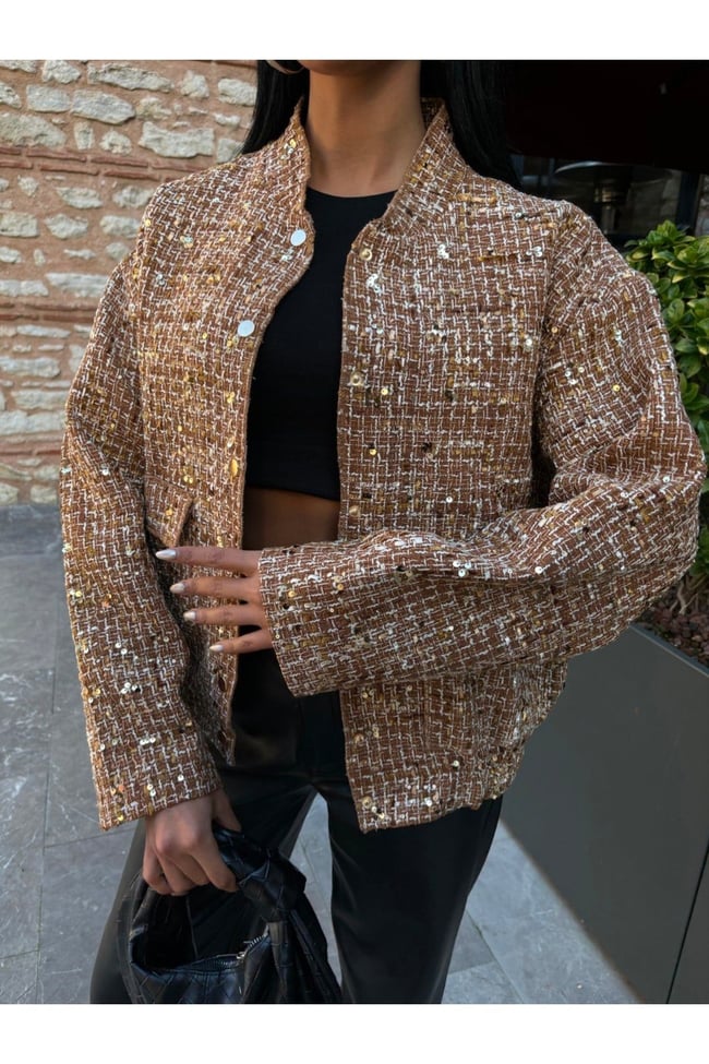 Kadın Payetli Gold Bomber Ceket