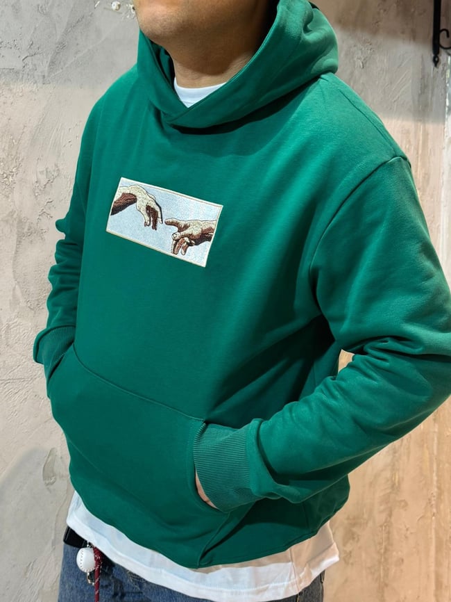 Âdem'in Yaratılışı Nakışlı Yeşil Hoodie
