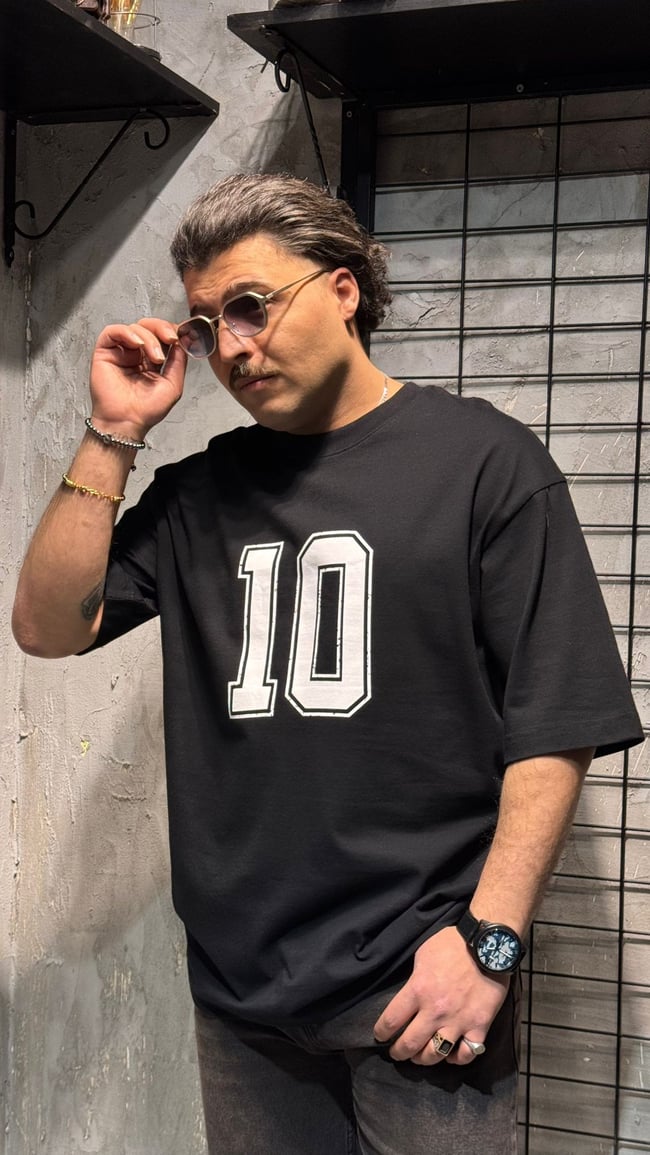 10 NEW WORLD Siyah Oversize T-shirt 
