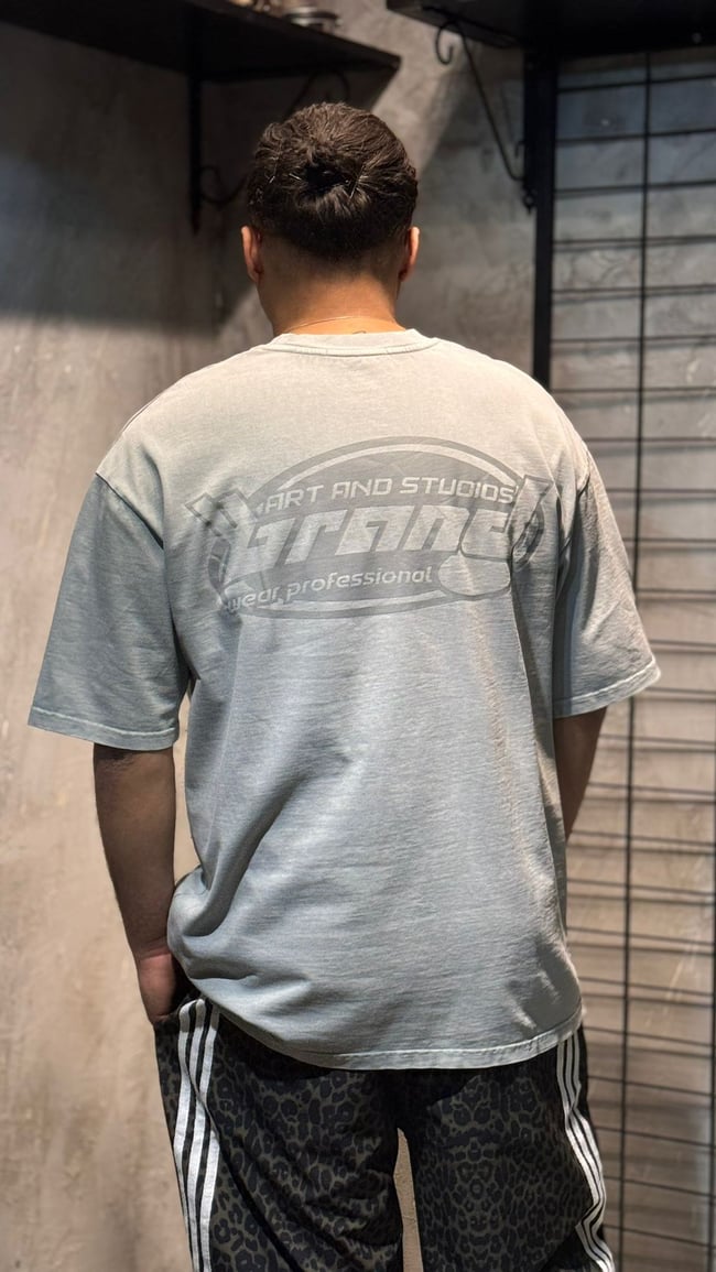 BRAND Baskılı Gri T-shirt