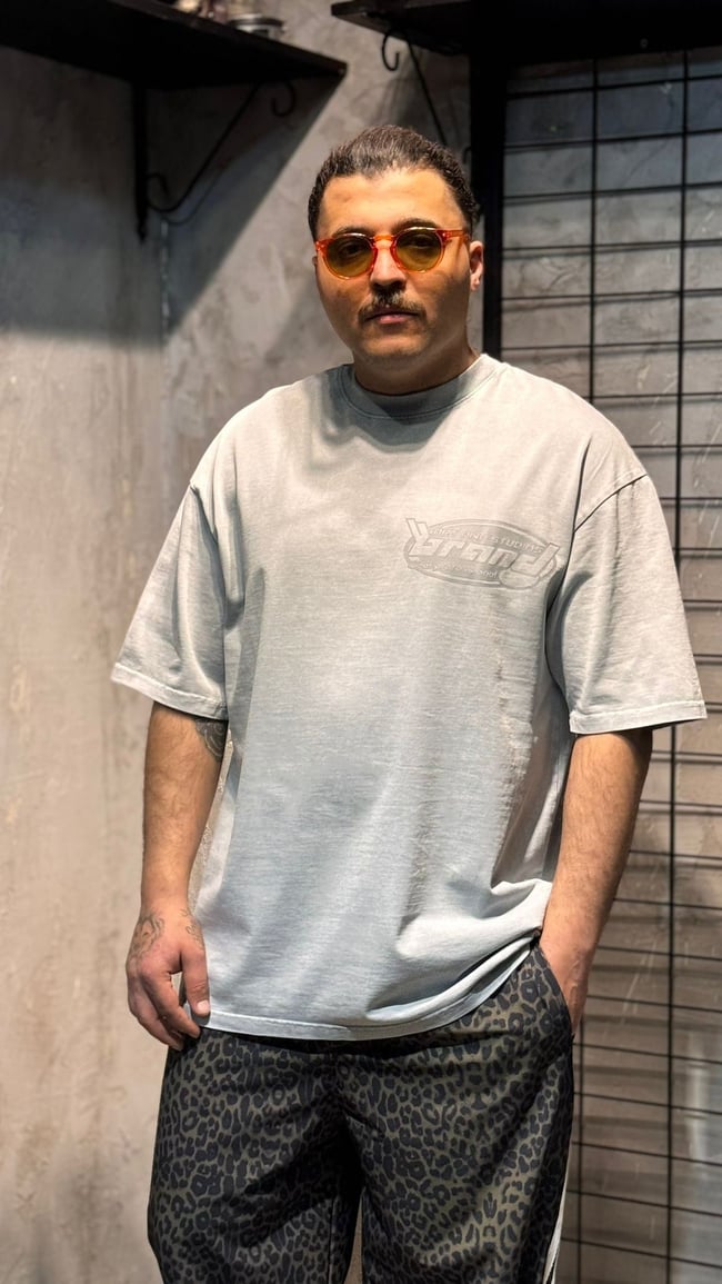 BRAND Baskılı Gri T-shirt