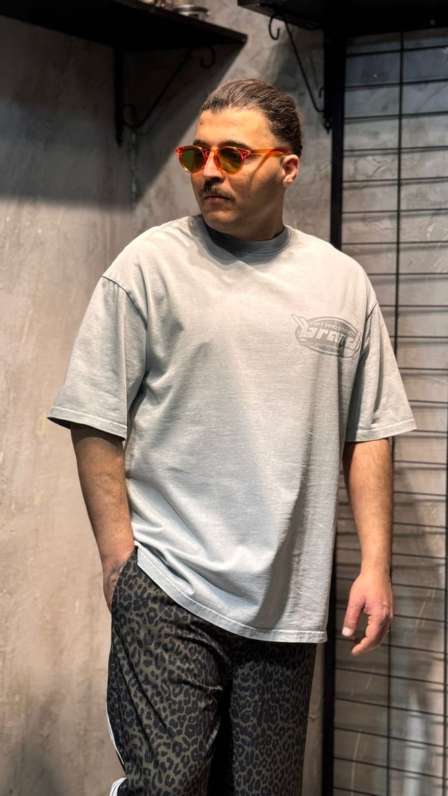 BRAND Baskılı Gri T-shirt