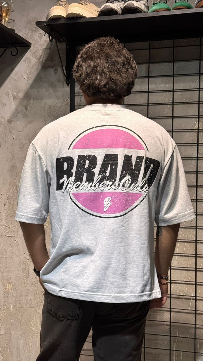 BRAND Baskılı Gri T-shirt