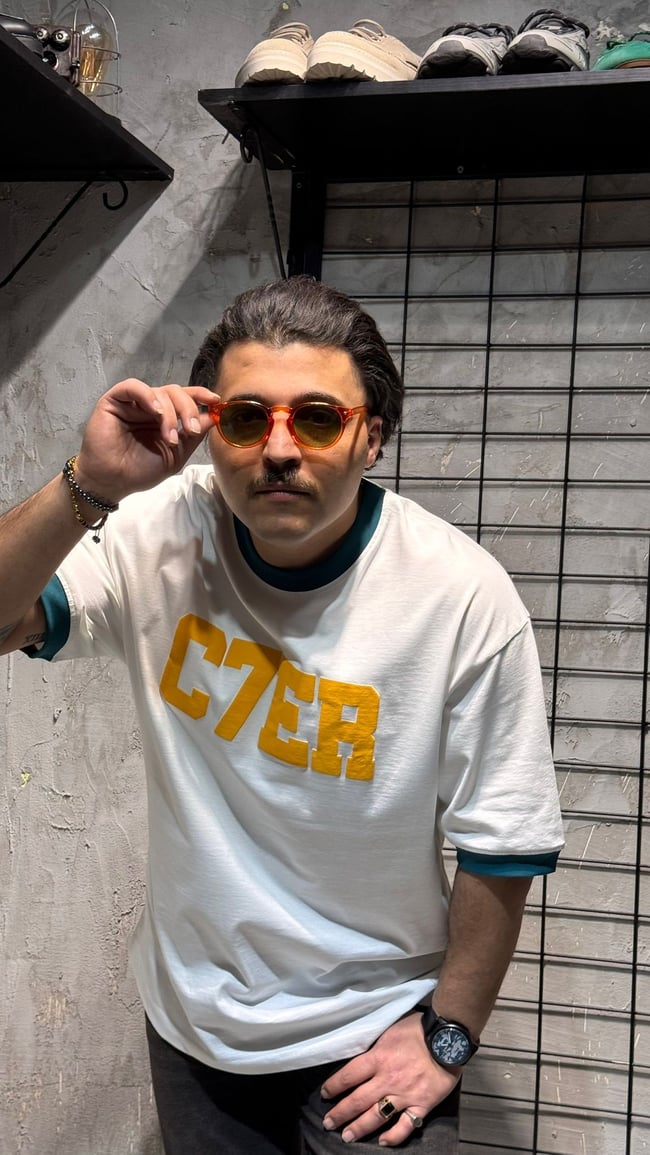 C7ER Baskılı Beyaz Oversize T-shirt