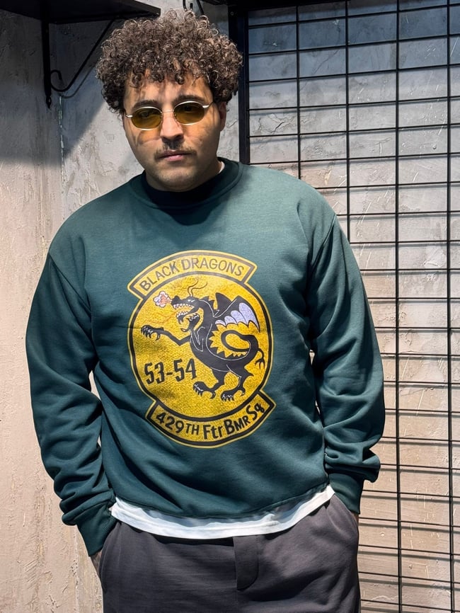 Ejderha Baskılı Yeşil Oversize Sweatshirt