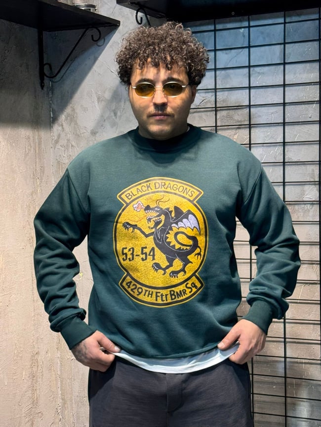 Ejderha Baskılı Yeşil Oversize Sweatshirt