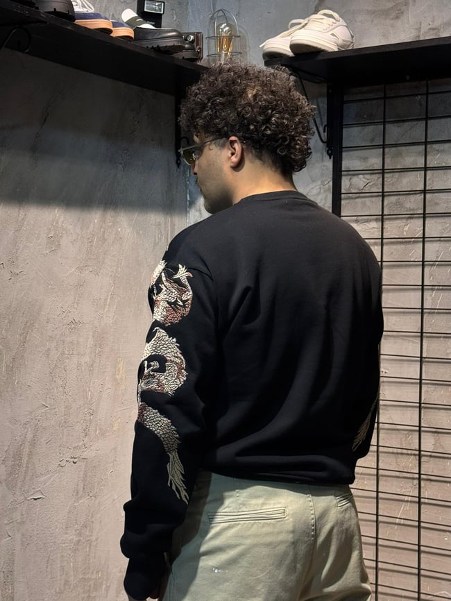 Ejderha Nakışlı Siyah Sweatshirt