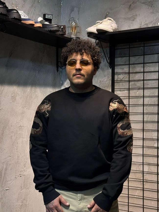 Ejderha Nakışlı Siyah Sweatshirt
