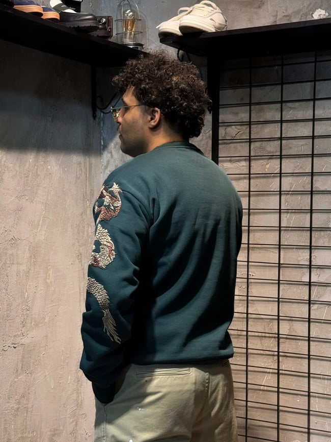 Ejderha Nakışlı Yeşil Sweatshirt