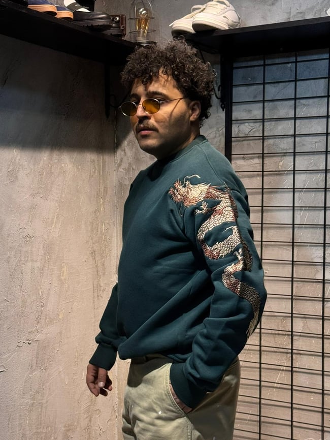 Ejderha Nakışlı Yeşil Sweatshirt