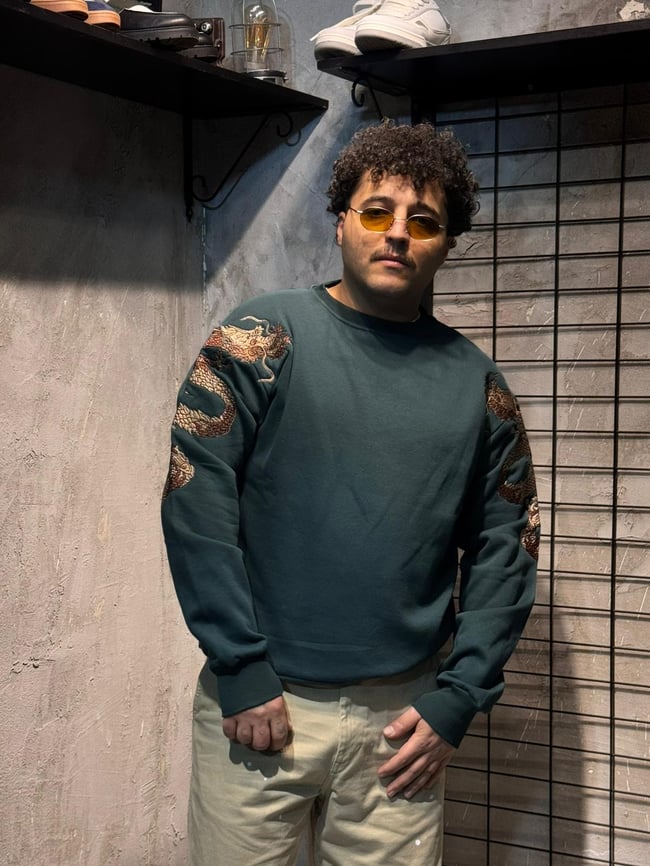 Ejderha Nakışlı Yeşil Sweatshirt