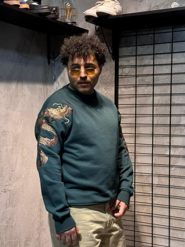 Ejderha Nakışlı Yeşil Sweatshirt