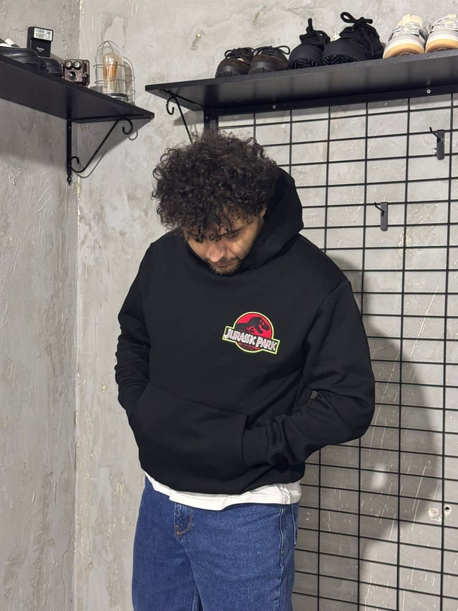 Jurassıc Park Nakışlı Siyah Hoodie