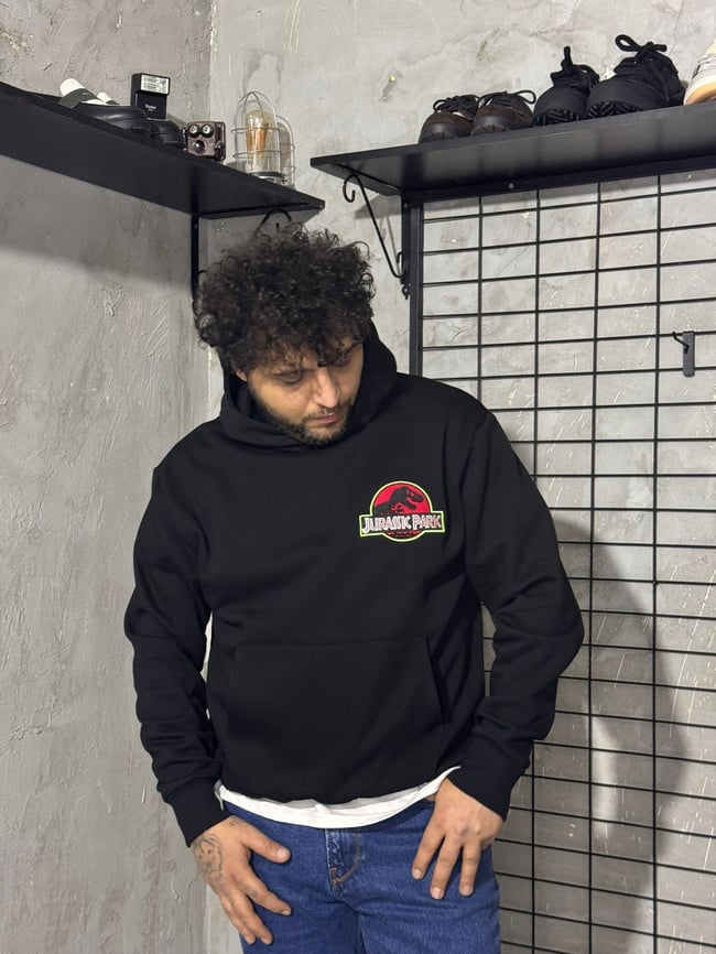 Jurassıc Park Nakışlı Siyah Hoodie