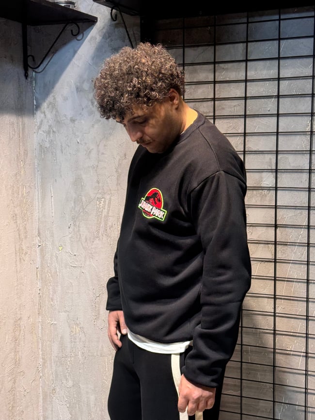 Jurassıc Park Nakışlı Siyah Sweatshirt