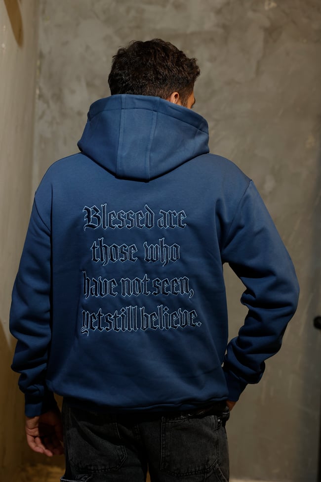 Kaplan Nakışlı Mavi Hoodie