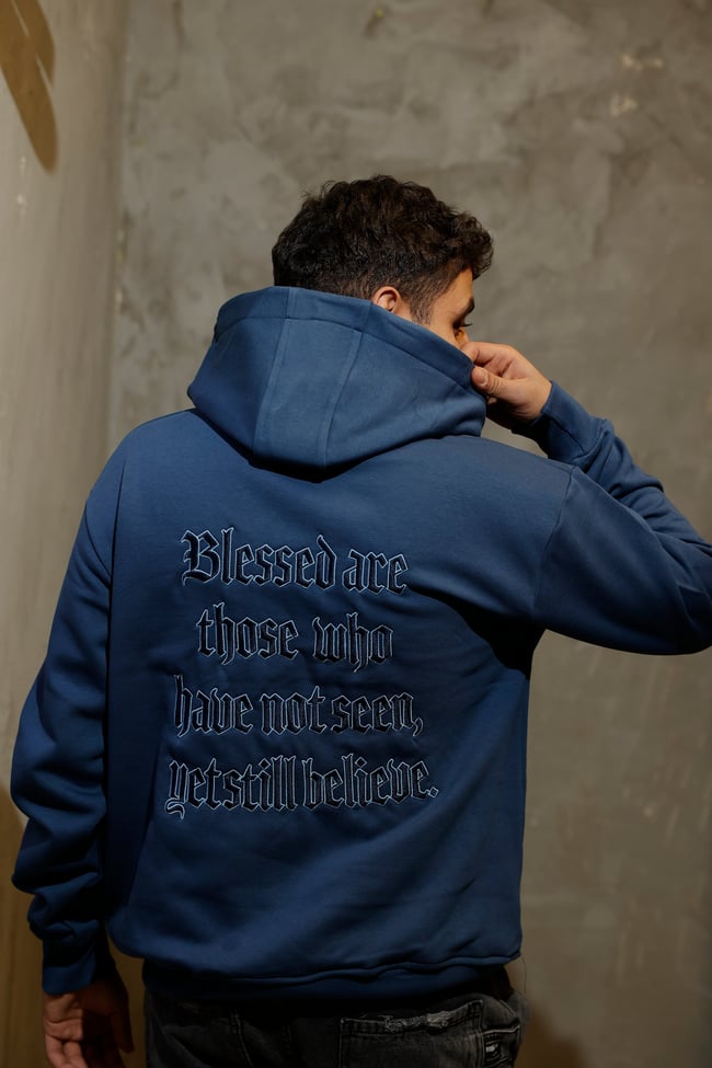 Kaplan Nakışlı Mavi Hoodie