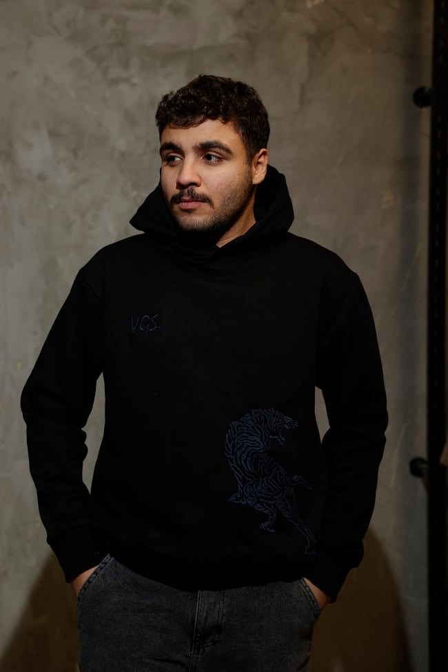 Kaplan Nakışlı Siyah Hoodie