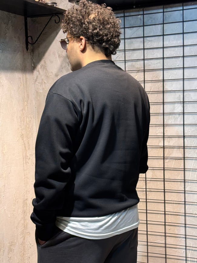 Kedi Nakışlı Siyah Sweatshirt