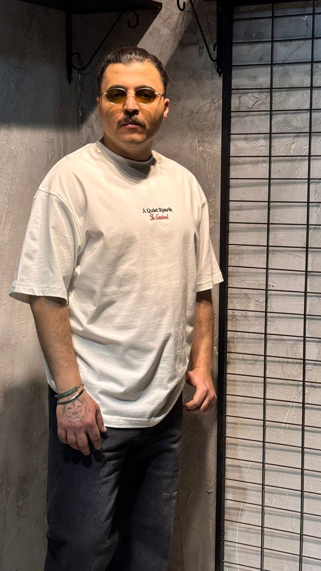 Kibrit Kutusu Baskılı Beyaz Oversize T-shirt