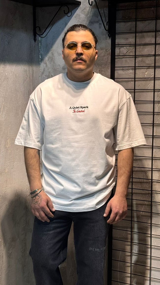 Kibrit Kutusu Baskılı Beyaz Oversize T-shirt
