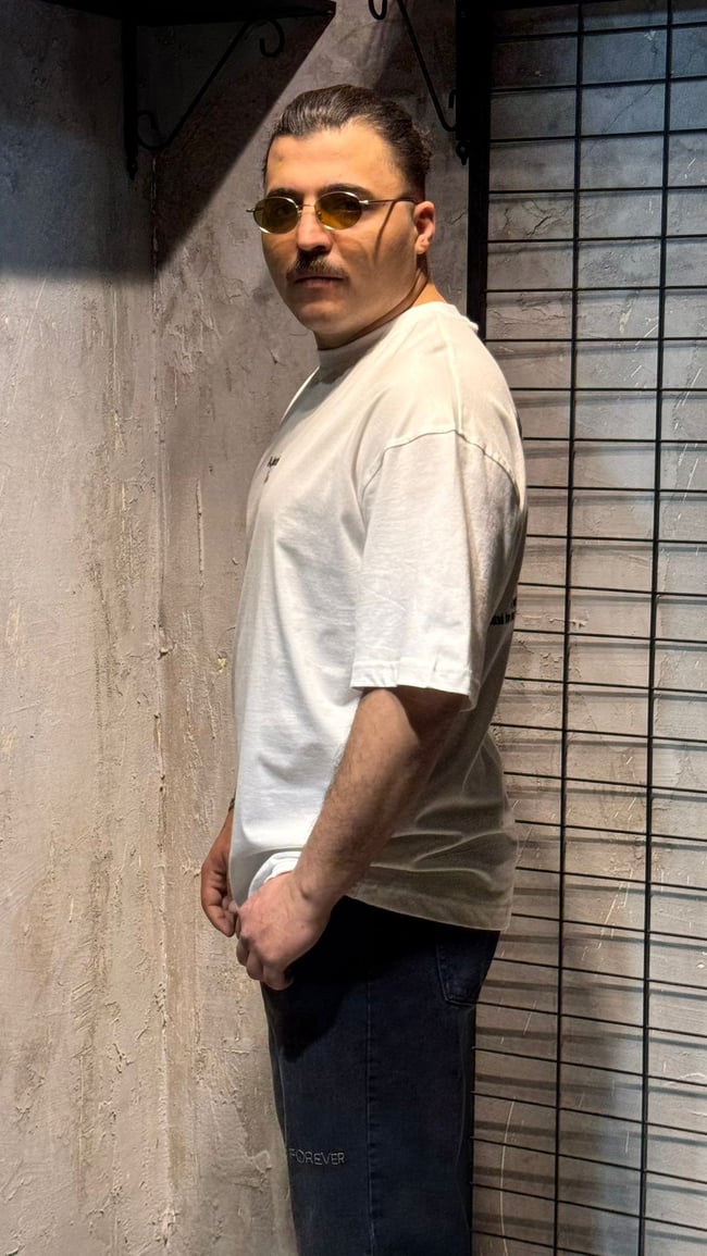Kibrit Kutusu Baskılı Beyaz Oversize T-shirt