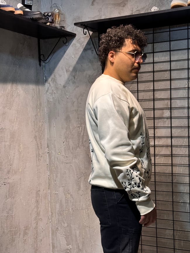 Krem Nakışlı Oversize Sweatshirt