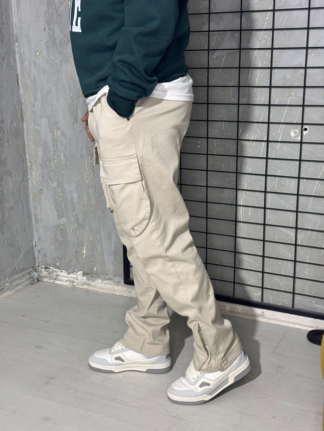 Krem Rengi Cepli Pantalon