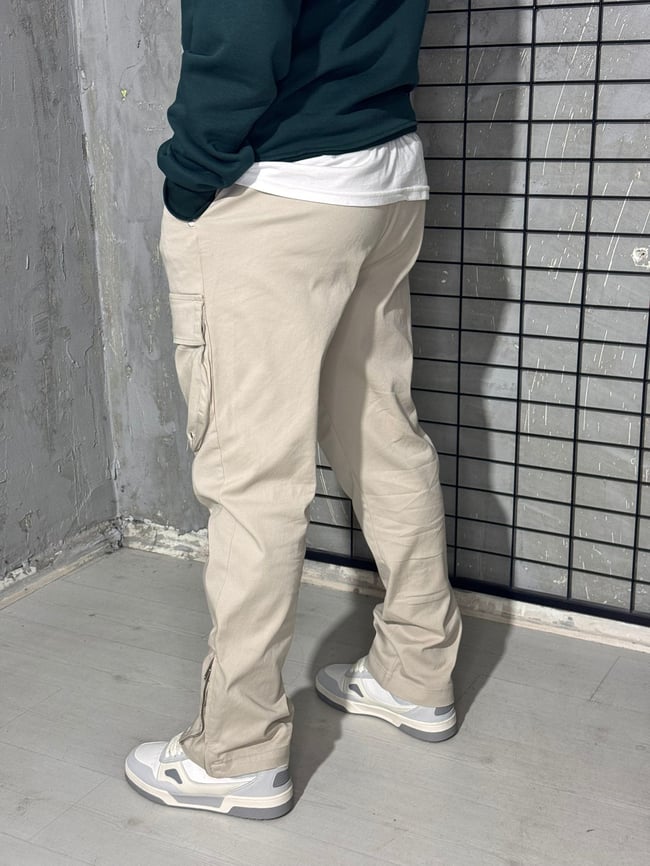 Krem Rengi Cepli Pantalon