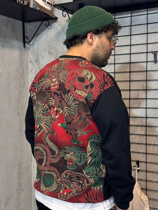 Kuru Kafa Desenli Oversize Siyah Sweatshirt