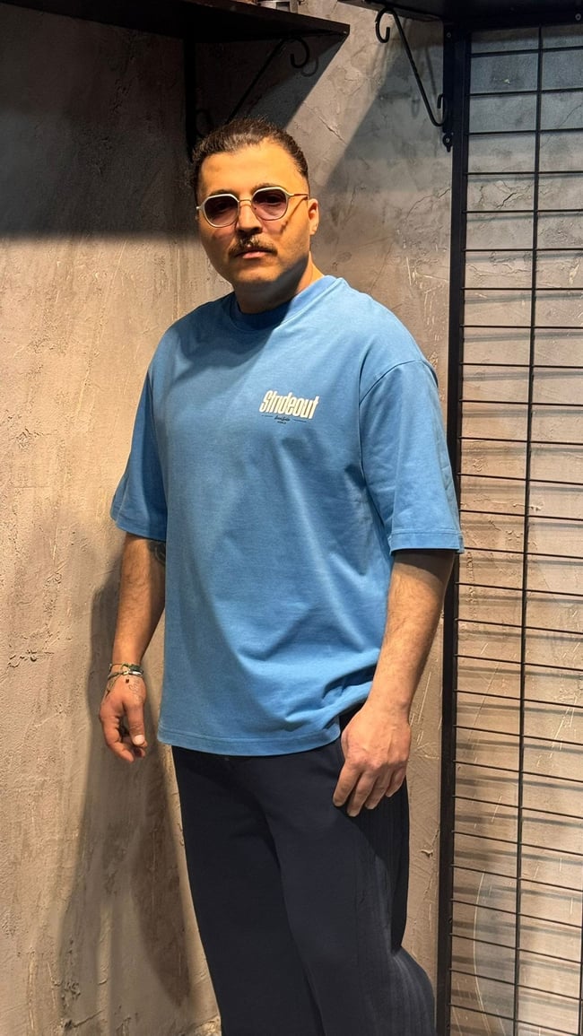 Mavi Strıdeout Basıkılı Oversize T-shirt