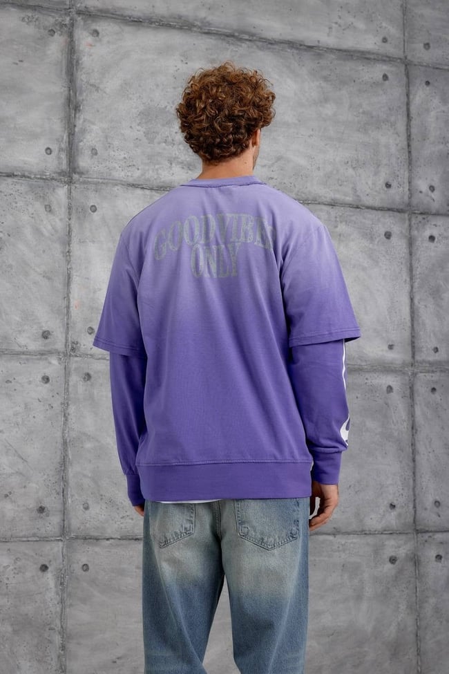 MOR KOLU ALEV BASKILI OVERSIZE SWEATSHIRT