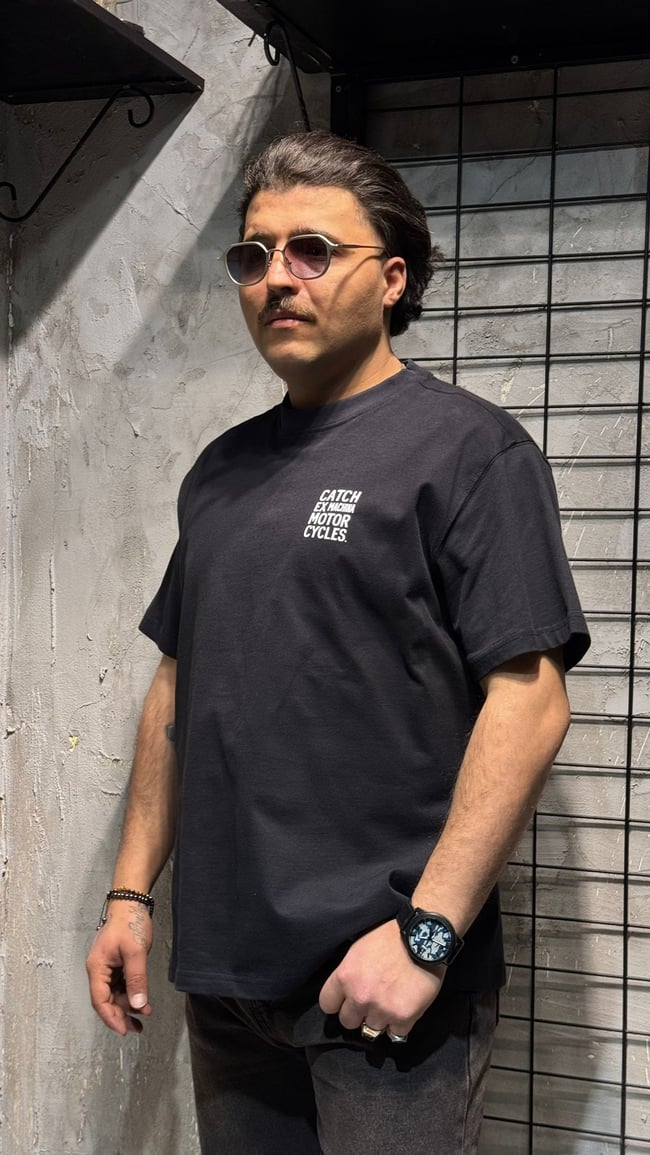 Motor Baskılı Siyah T-shirt