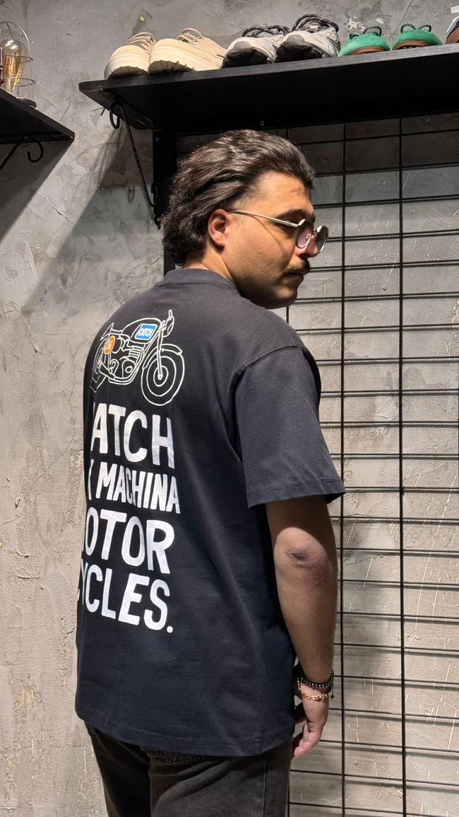 Motor Baskılı Siyah T-shirt