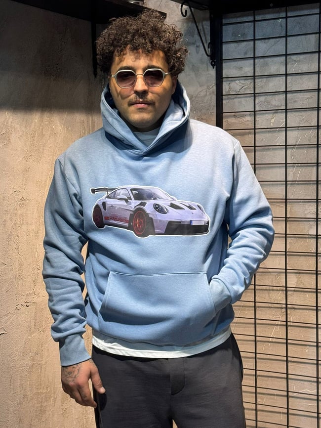 Need Money for Porsche Yazılı Mavi Hoodie