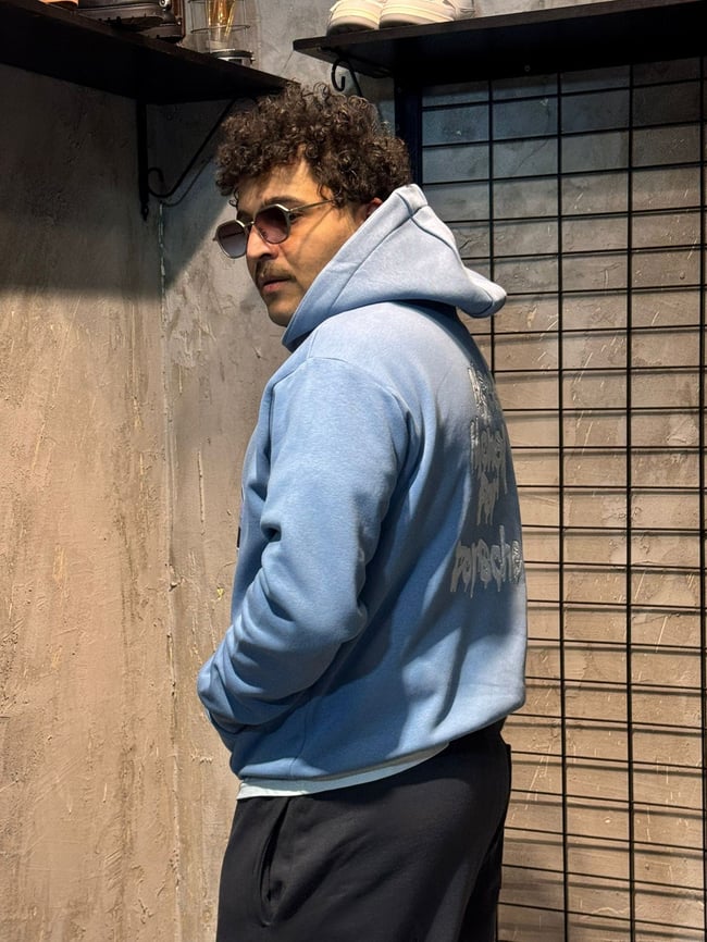 Need Money for Porsche Yazılı Mavi Hoodie